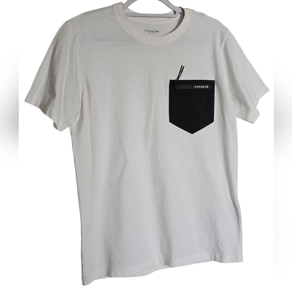 Coach Men's White T-Shirt with Black Pocket